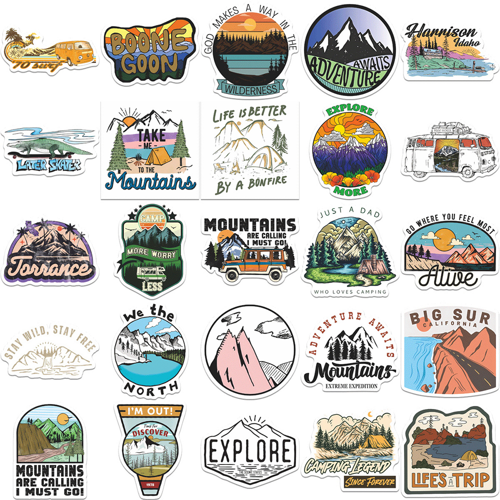 Outdoor Camping Fridge - 10/30/50/100pcs Outdoor Travel Adventure Camping Stickers