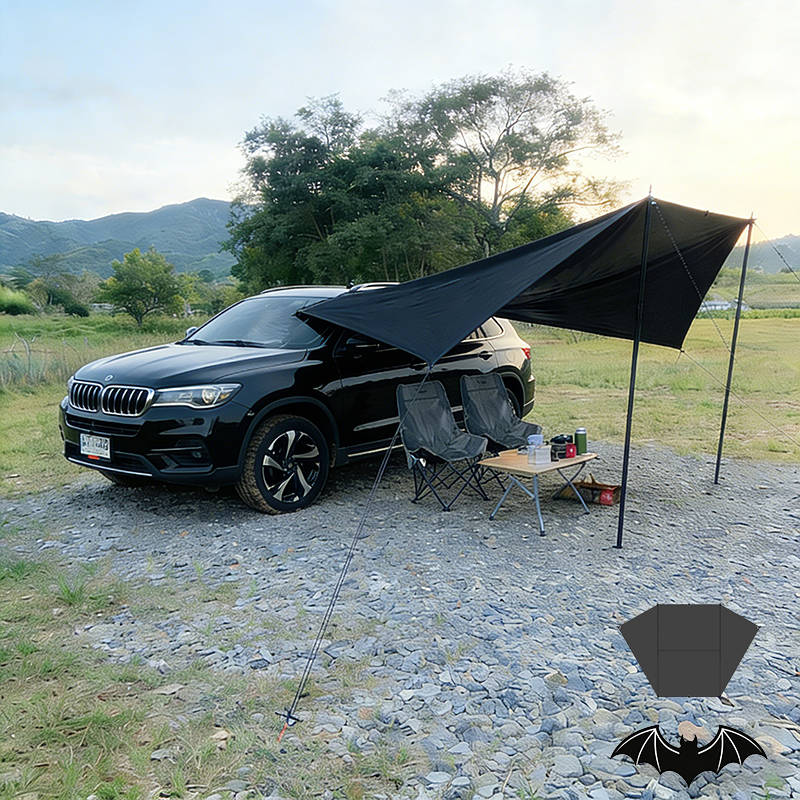 Outdoor Camping Van Tent - Bat Shape Car Side Awning Black
